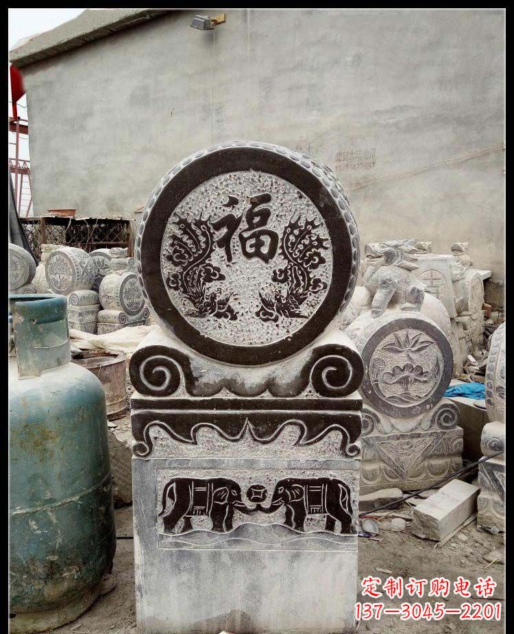 益阳青石凤凰浮雕抱鼓石,精致历久弥新