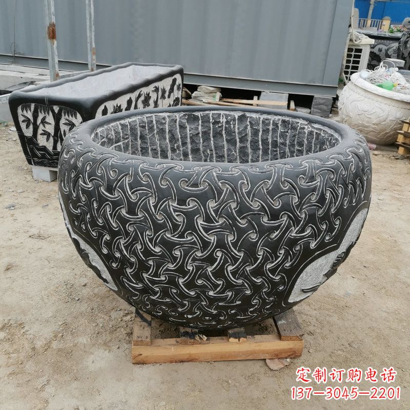 益阳青石复古风花盆雕塑
