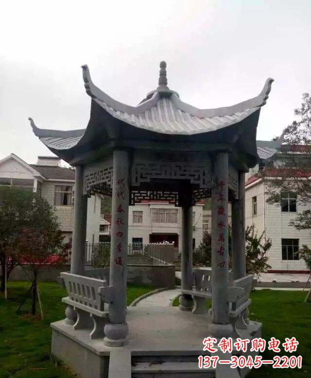 益阳精美绝伦青石六角凉亭雕塑