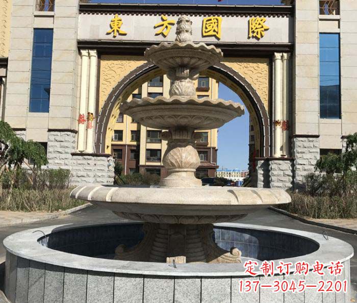 益阳三层欧式喷泉石雕,为小区增添质感