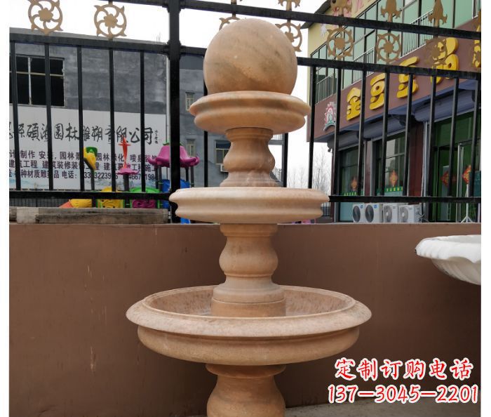 益阳三层风水球晚霞红别墅石雕
