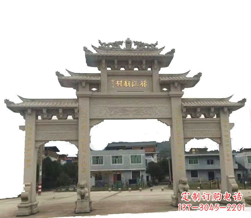 益阳三门牌坊仿古石雕,雕刻精美传承传统