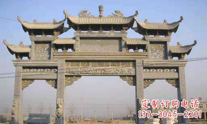 益阳特色街角石雕牌坊精致典雅的装点