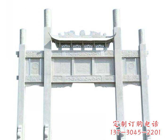 益阳三门石雕牌坊定制精美牌坊雕塑