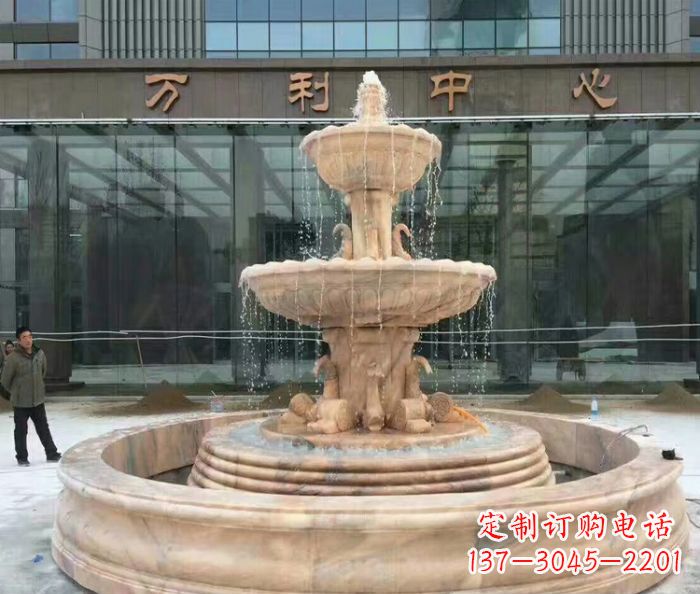 益阳晚霞红三层欧式喷泉石雕—来自中领雕塑的艺术匠心品质