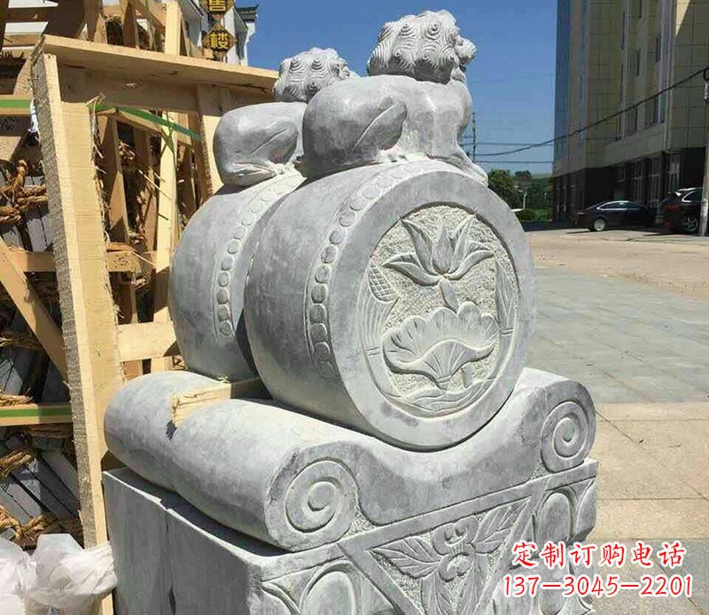 益阳狮子抱鼓石仿古石门墩石雕 (2)