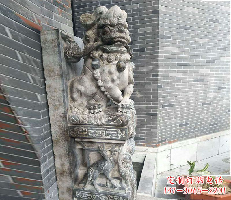 益阳狮子抱鼓石仿古石门墩石雕 (3)