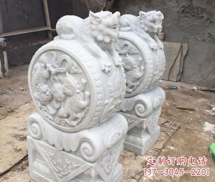 益阳中领雕塑领先制作狮子抱鼓石门墩