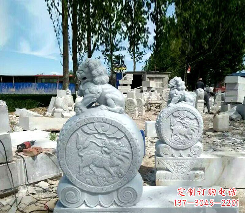 益阳狮子抱鼓石招财门墩石雕,铸就心愿