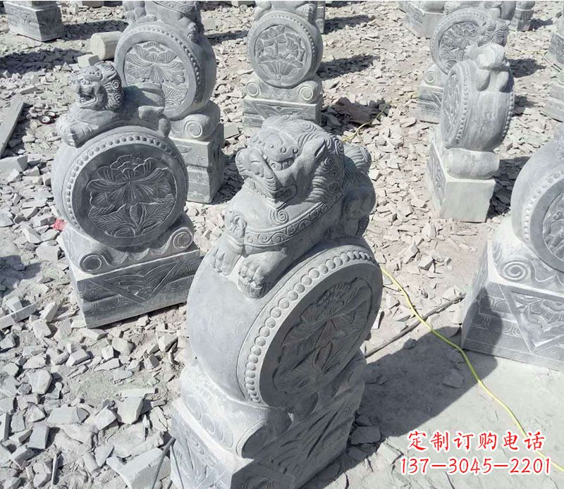 益阳狮子抱鼓石招财门墩石雕,尊贵大气典雅
