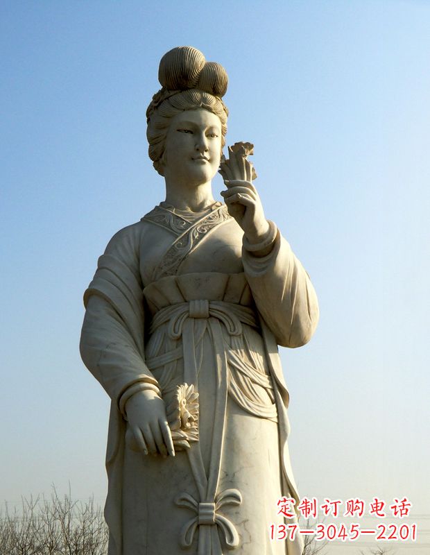 益阳十二花神之十二月水仙花梁玉清汉白玉古代美女雕像