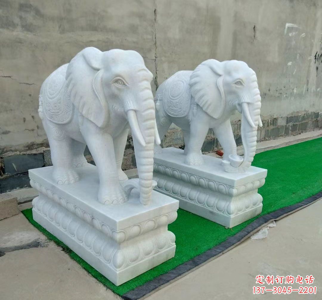 益阳中领雕塑:精美大象汉白玉雕塑