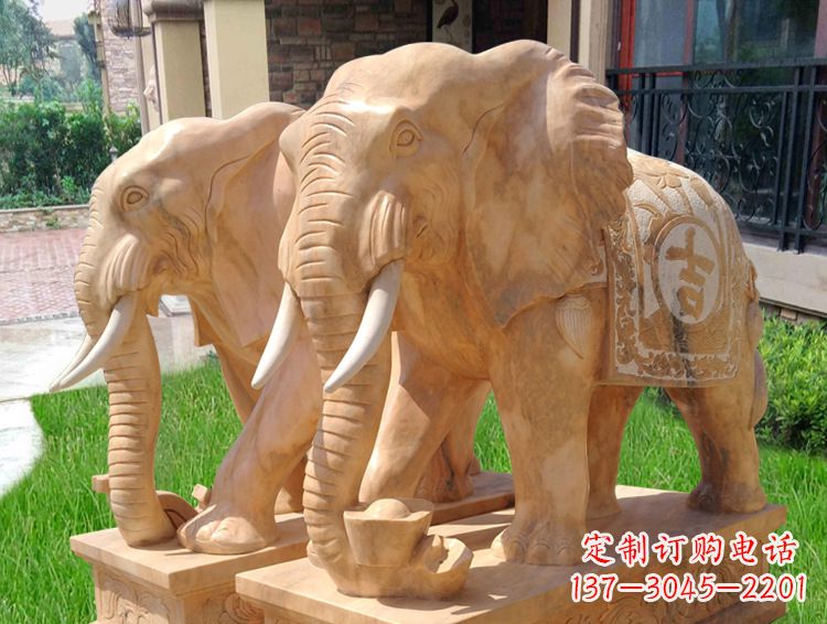 益阳石雕大象风水的精美雕塑