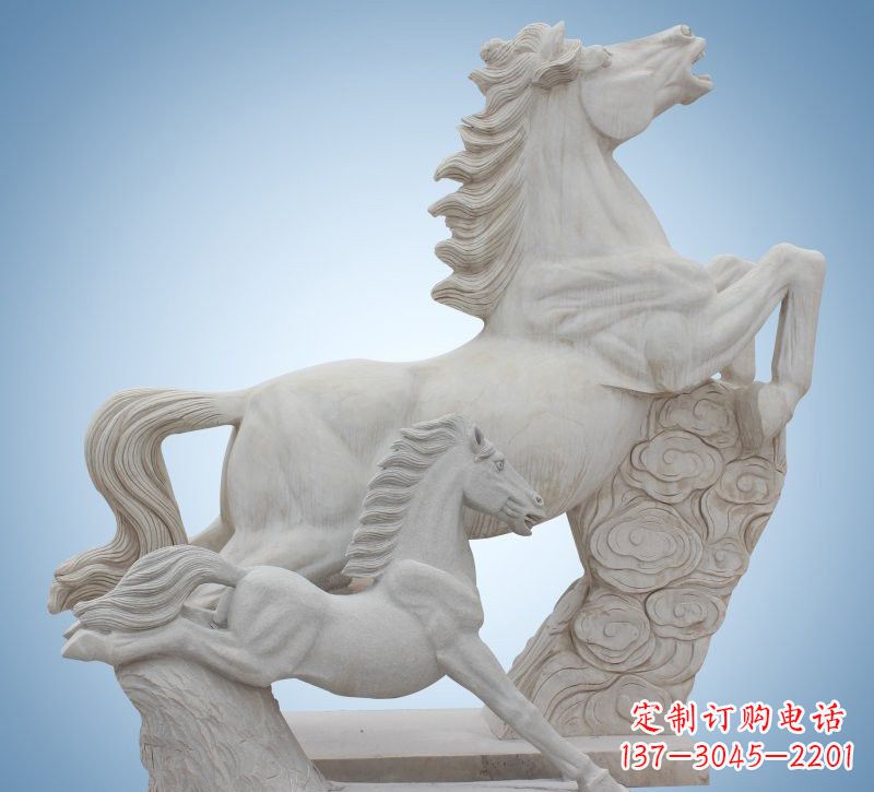 益阳精致石质母子奔马雕塑