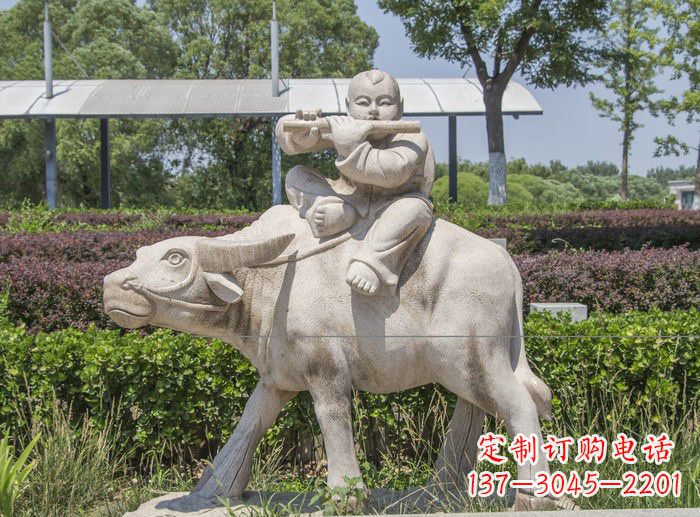 益阳石雕牧童牛雕塑,让传统气息永存