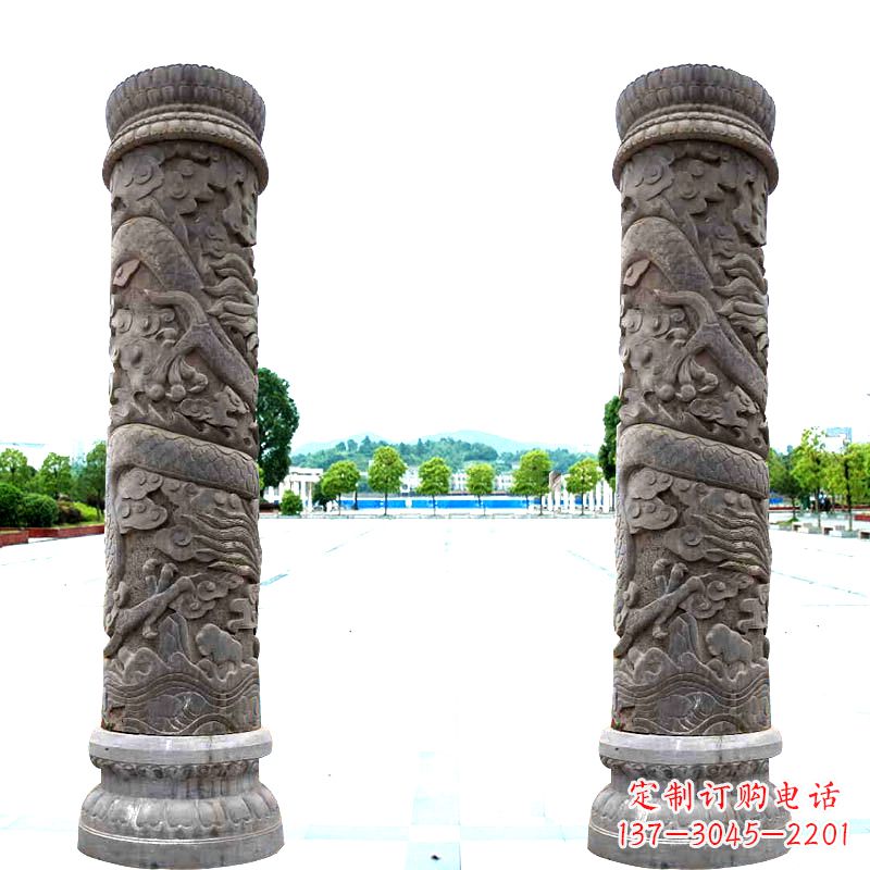 益阳石雕盘龙柱雕塑
