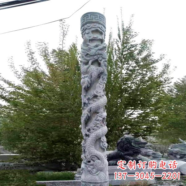 益阳石雕盘龙柱雕刻