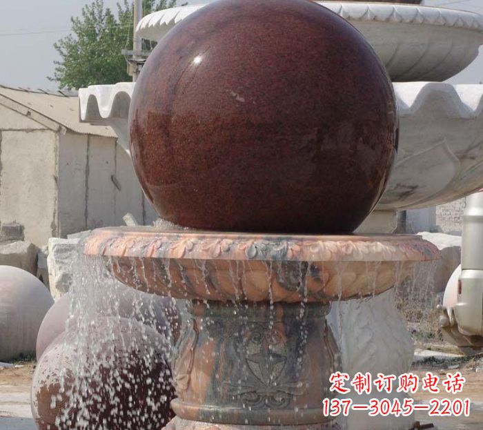 益阳石来运转小型风水球喷泉石雕