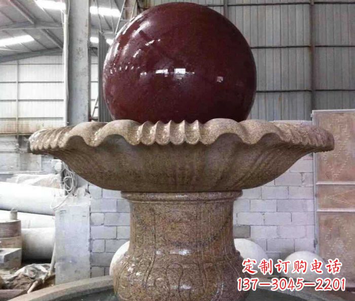 益阳石来运转小型风水球喷泉石雕 (2)