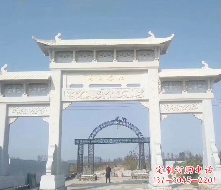 益阳石牌坊三门牌坊石雕 (4)