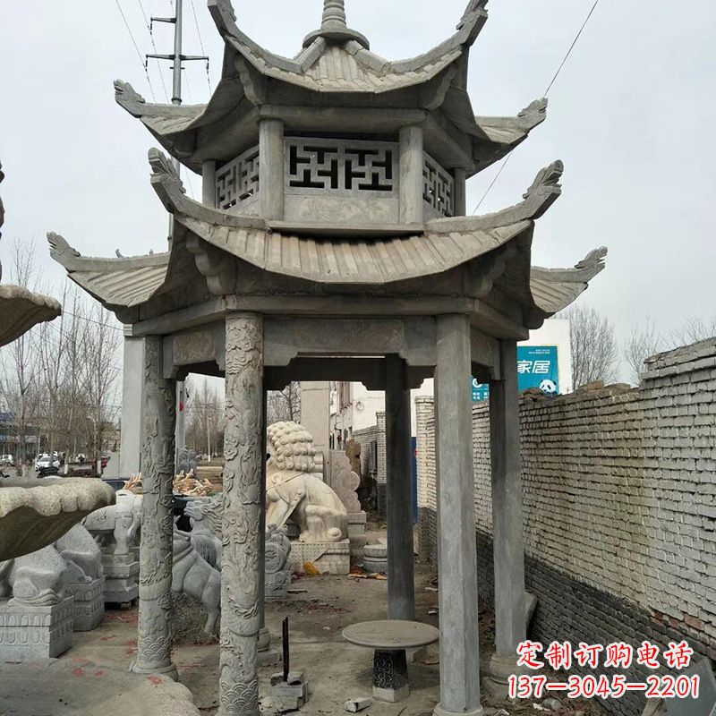 益阳双层大理石凉亭雕塑
