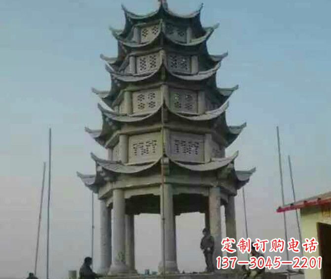 益阳双层大理石凉亭石雕 (2)