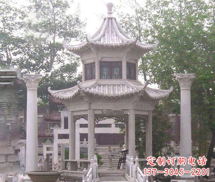 益阳双层仿古凉亭石雕 (3)