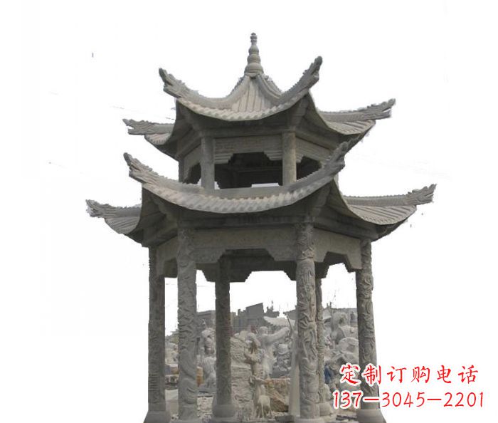 益阳双层仿古石雕凉亭 (2)