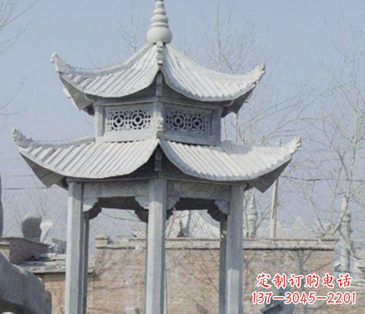 益阳双层仿古六角凉亭石雕