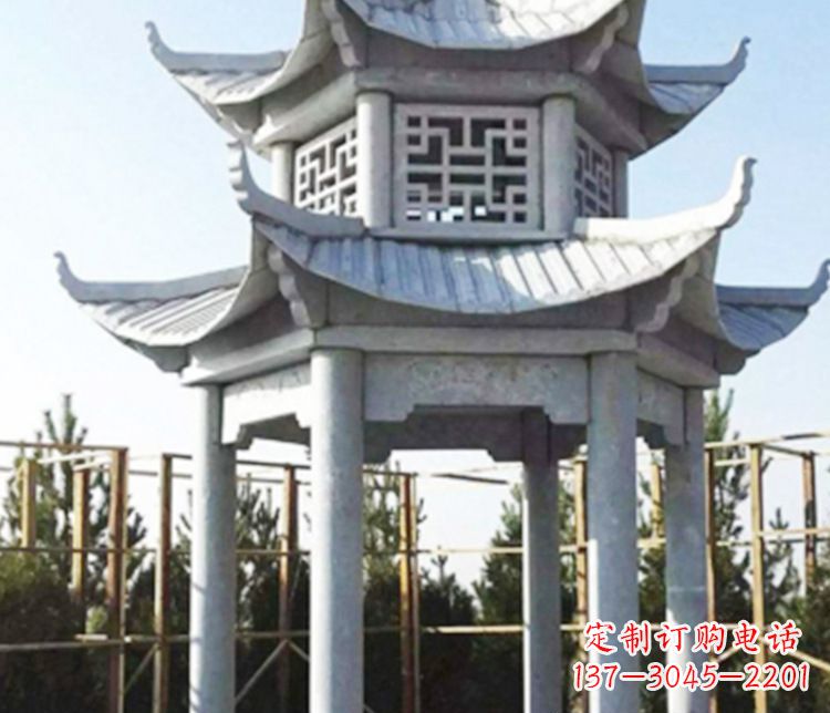 益阳双层仿古石凉亭石雕_2