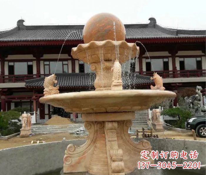 益阳双层风水球喷泉晚霞红石雕