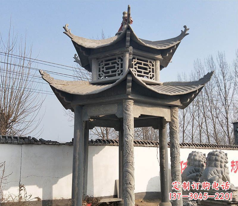 益阳双层户外凉亭石雕 (2)