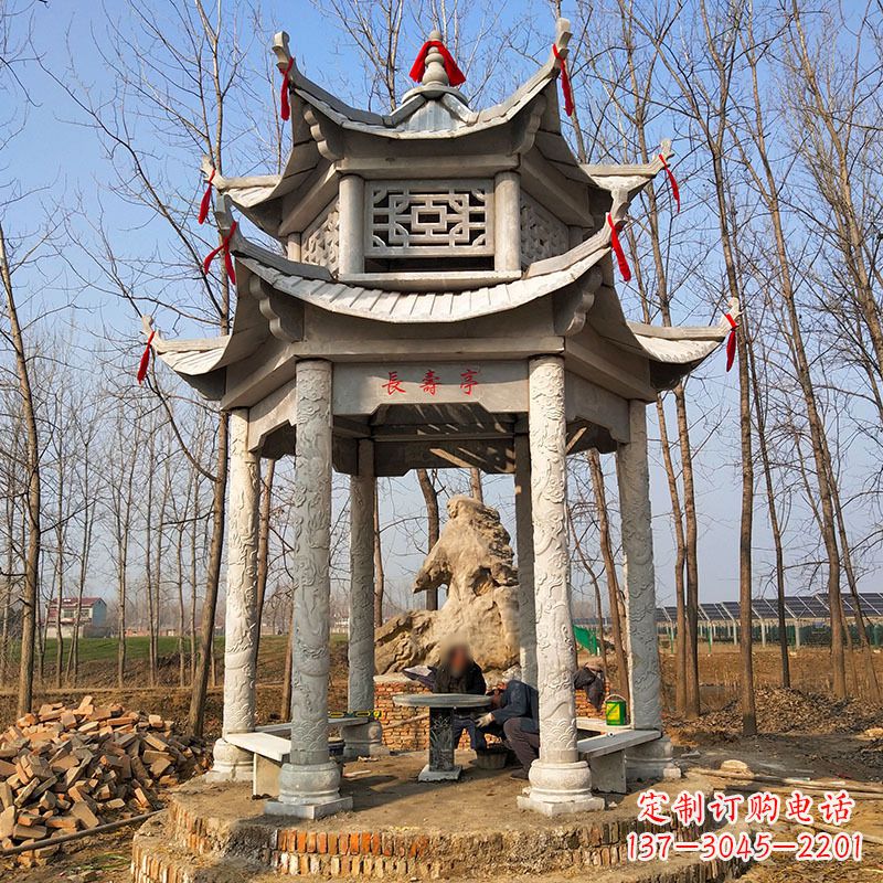 益阳双层六角石凉亭