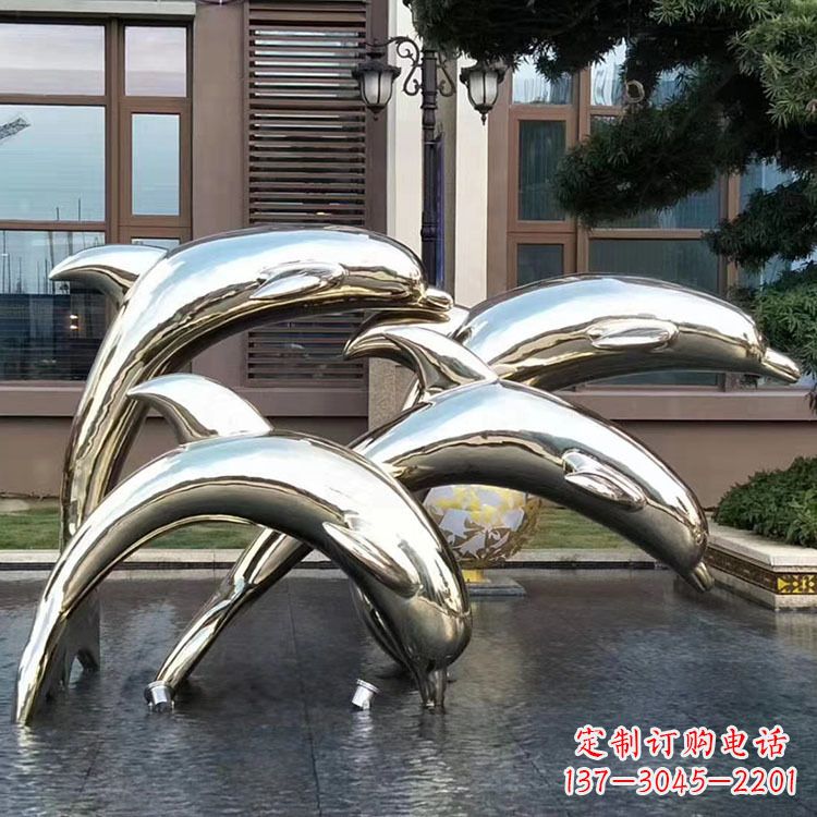 益阳水景不锈钢海豚雕塑-城市广场创意动物雕塑