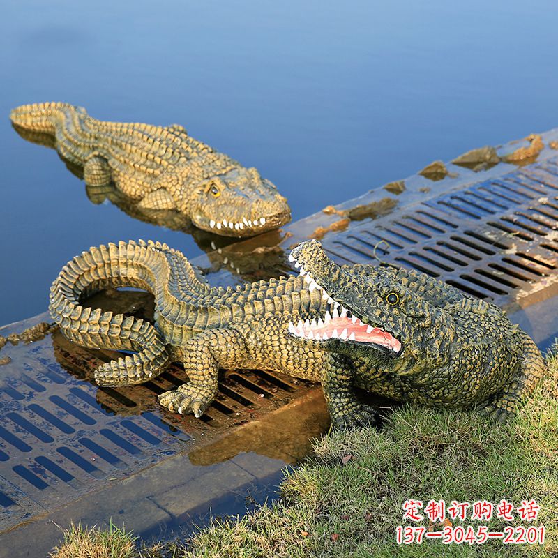益阳水塘动物摆件玻璃钢仿真鳄鱼