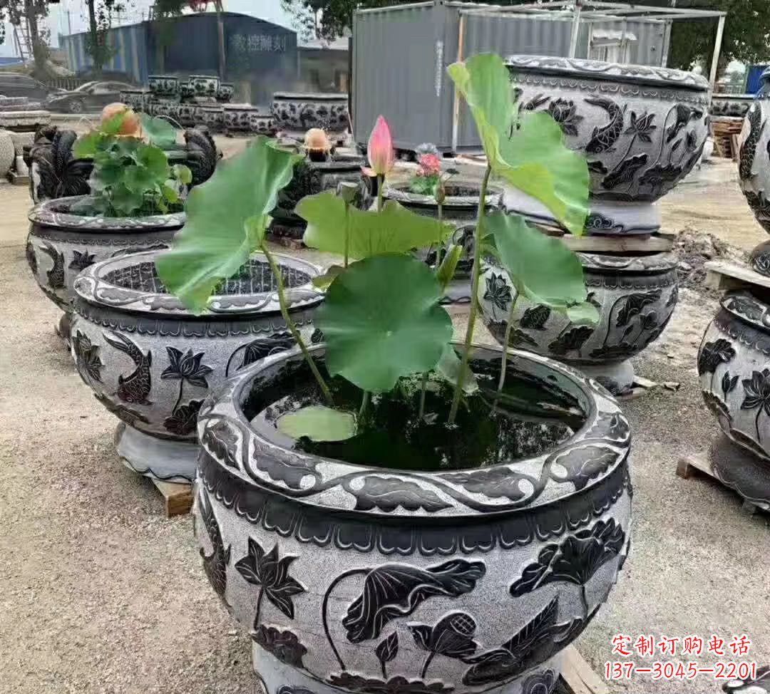 益阳睡莲石浮雕花盆雕塑公园景观雕塑