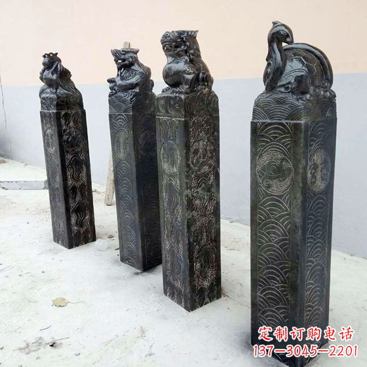 益阳四方神兽青石仿古栓马柱
