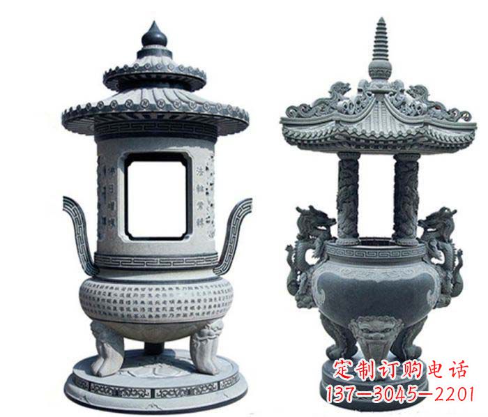 益阳寺庙景观仿古香炉石雕