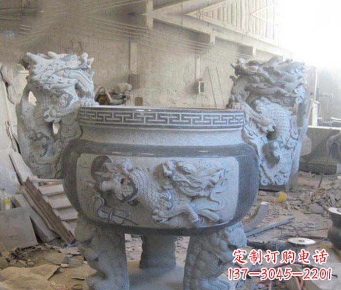 益阳寺庙景观龙头水缸石雕