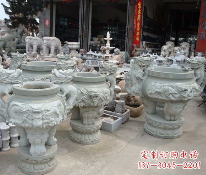 益阳寺庙景观龙头石雕水缸