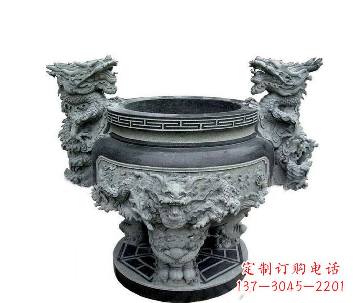 益阳寺庙景观龙头水缸石雕 (2)