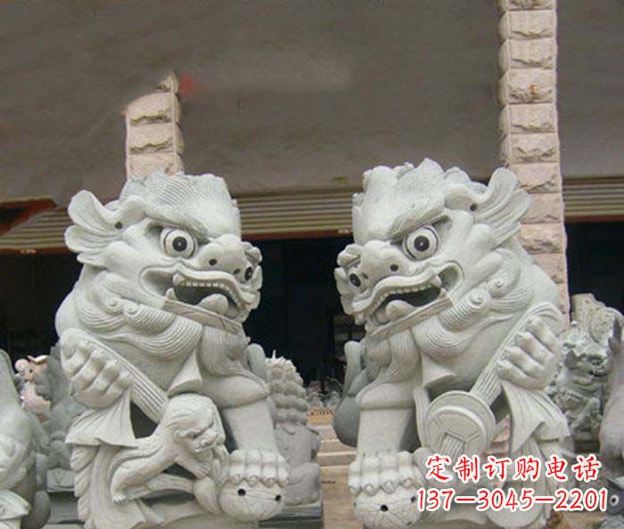 益阳寺庙景观南方狮子石雕 (2)