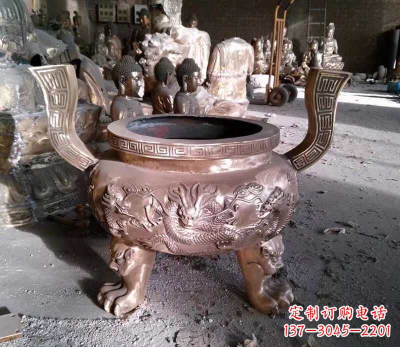 益阳寺庙龙浮雕圆铜雕香炉