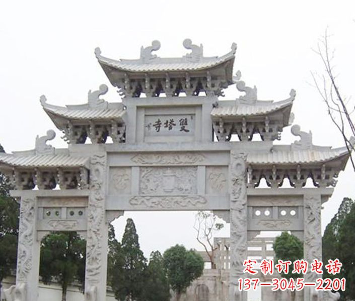 益阳寺庙三门牌坊石雕 (2)