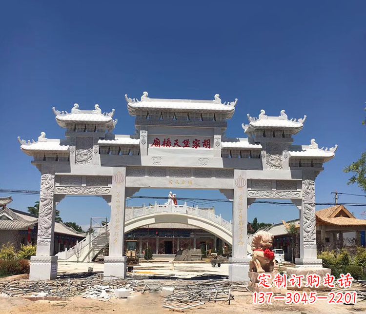 益阳寺庙三门五楼石牌坊石雕_1