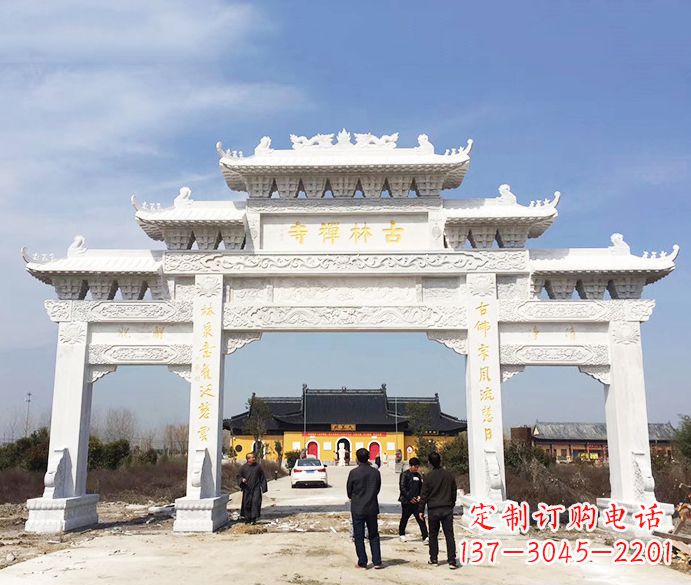 益阳寺庙三门五楼石牌坊石雕_2