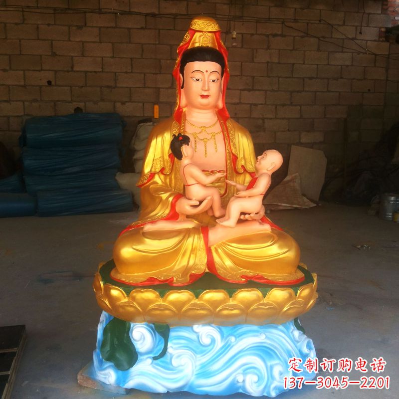 益阳送子观音彩绘漆金雕塑