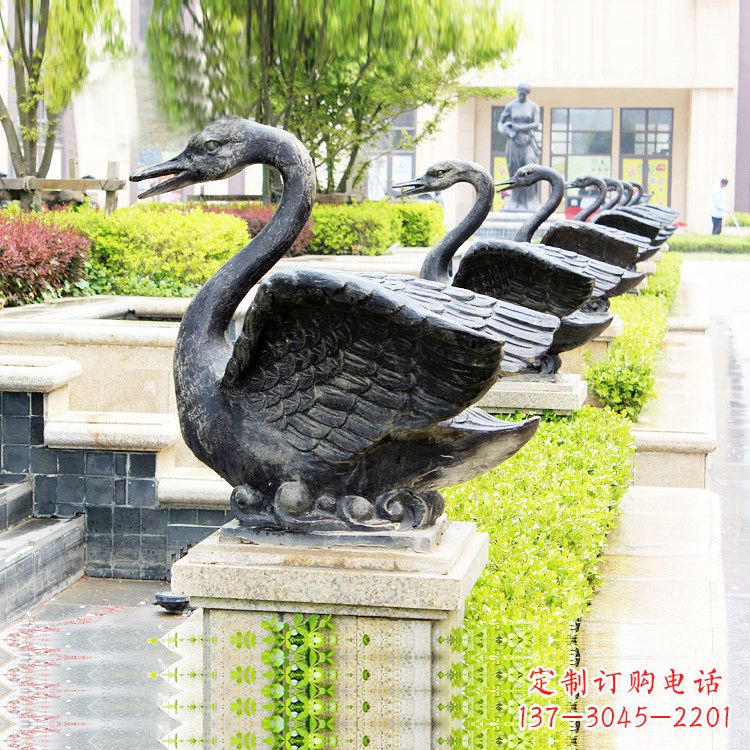 益阳天鹅铜雕喷水喷泉-纯铜铸造公园水渠水景动物雕塑