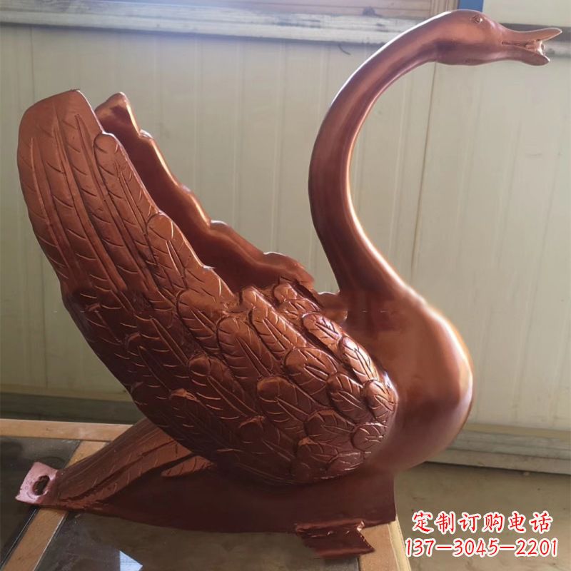 益阳天鹅铜雕塑,喷泉吐水天鹅装饰摆件