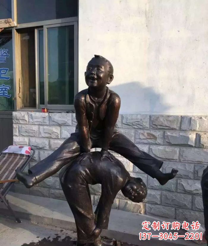 益阳跳马儿童铜雕 (2)